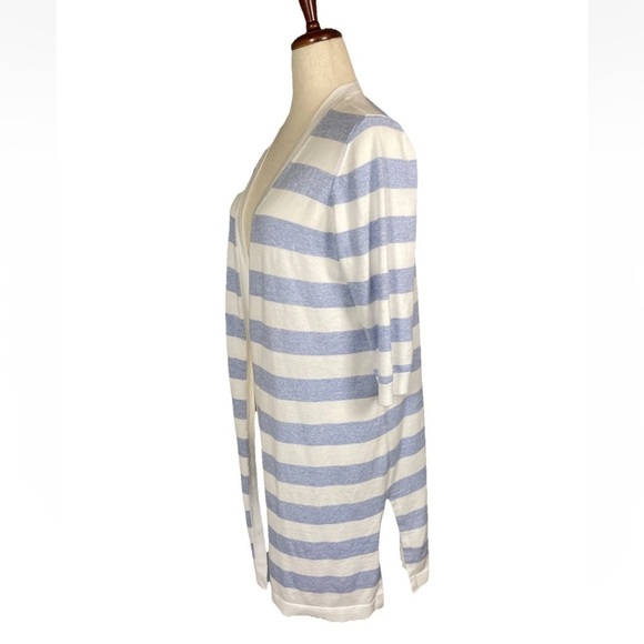 Talbots Blue White 3/4 Sleeve Pima Cotton Duster Cardigan Sweater Size XL petite - Picture 2 of 6